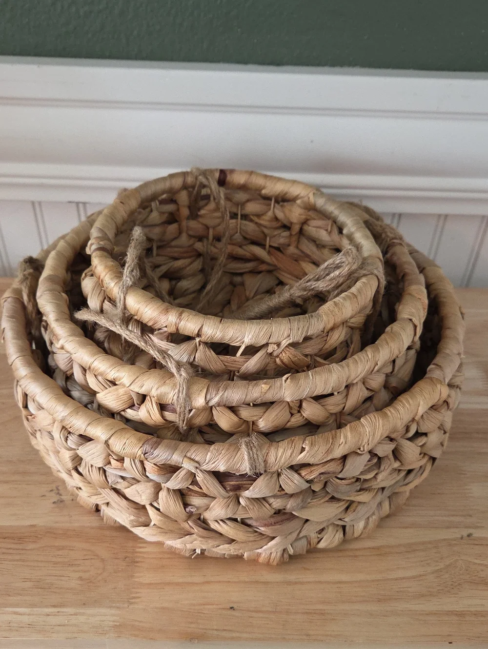 Hanging 3-Tier Woven Basket Organizer Fruit Basket - Natural